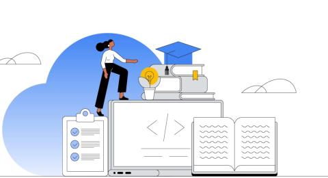 Person climbing on books and other supplies