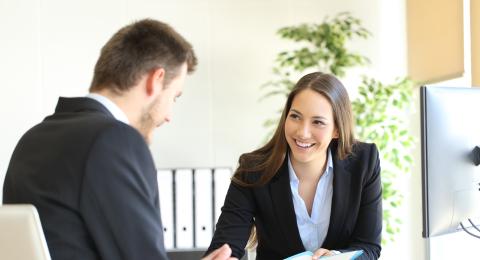 woman talking to a man