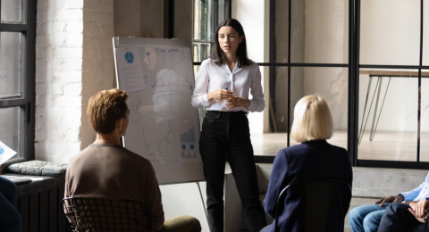 woman giving presentation