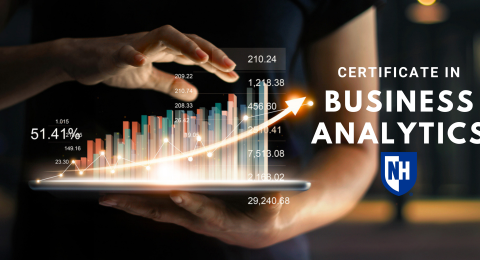 Digital illustration of hands holding a glowing 3d graph chart