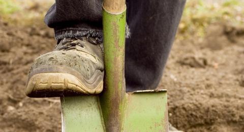 workboot on a shovel