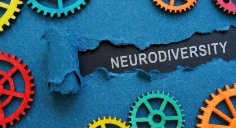 The word neurodiversity surrounded by colorful gears