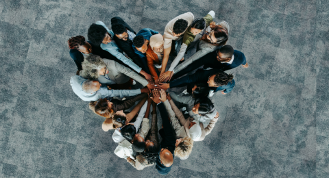 Top view of a a heart shape of people