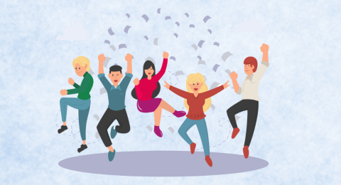 Business people jumping celebrating victory 