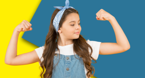 young girl showing strong biceps