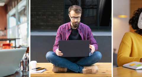 three people studying with laptop