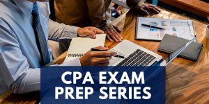 CPA Exam Series text over a photo of businesspeople working