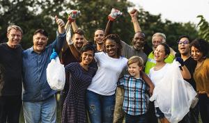 Group of people outside smiling