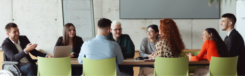 group of board members at table in office