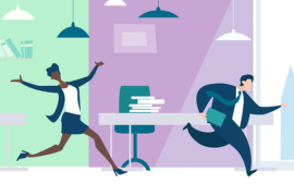 graphic illustration with happy employees in office