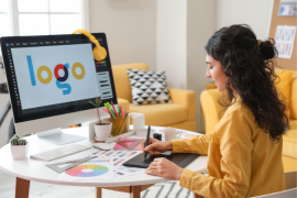 woman designing logo
